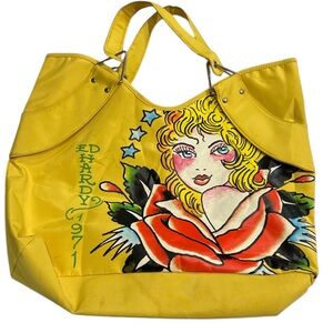 Vintage Ed Hardy tote with Veronica Rose pin up art design.
